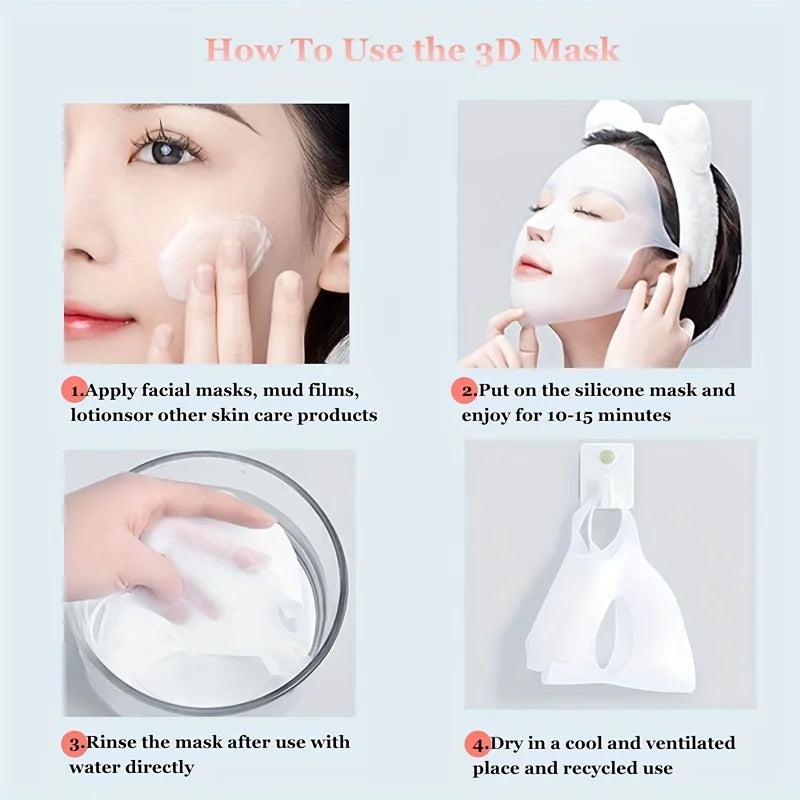 Silicone mask cover, ear-mounted fixed mask to moisturize and absorb essence, reusable facial care tool